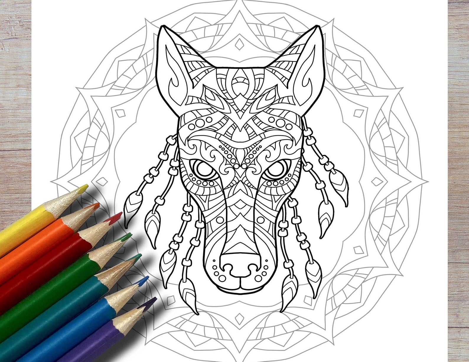 Mandala Wolf coloring page animal themed mandala coloring | Etsy