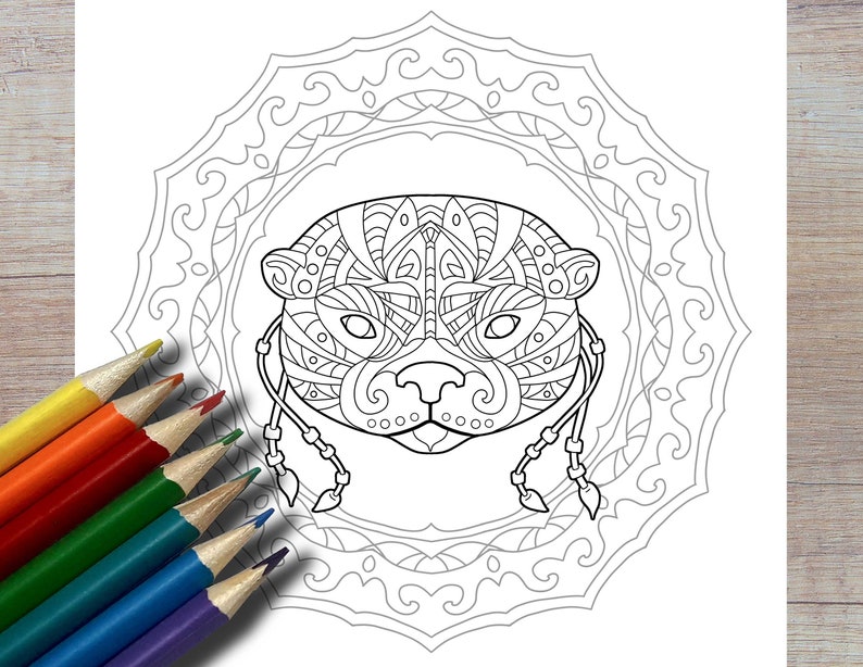 Mandala Otter coloring page animal themed mandala coloring | Etsy