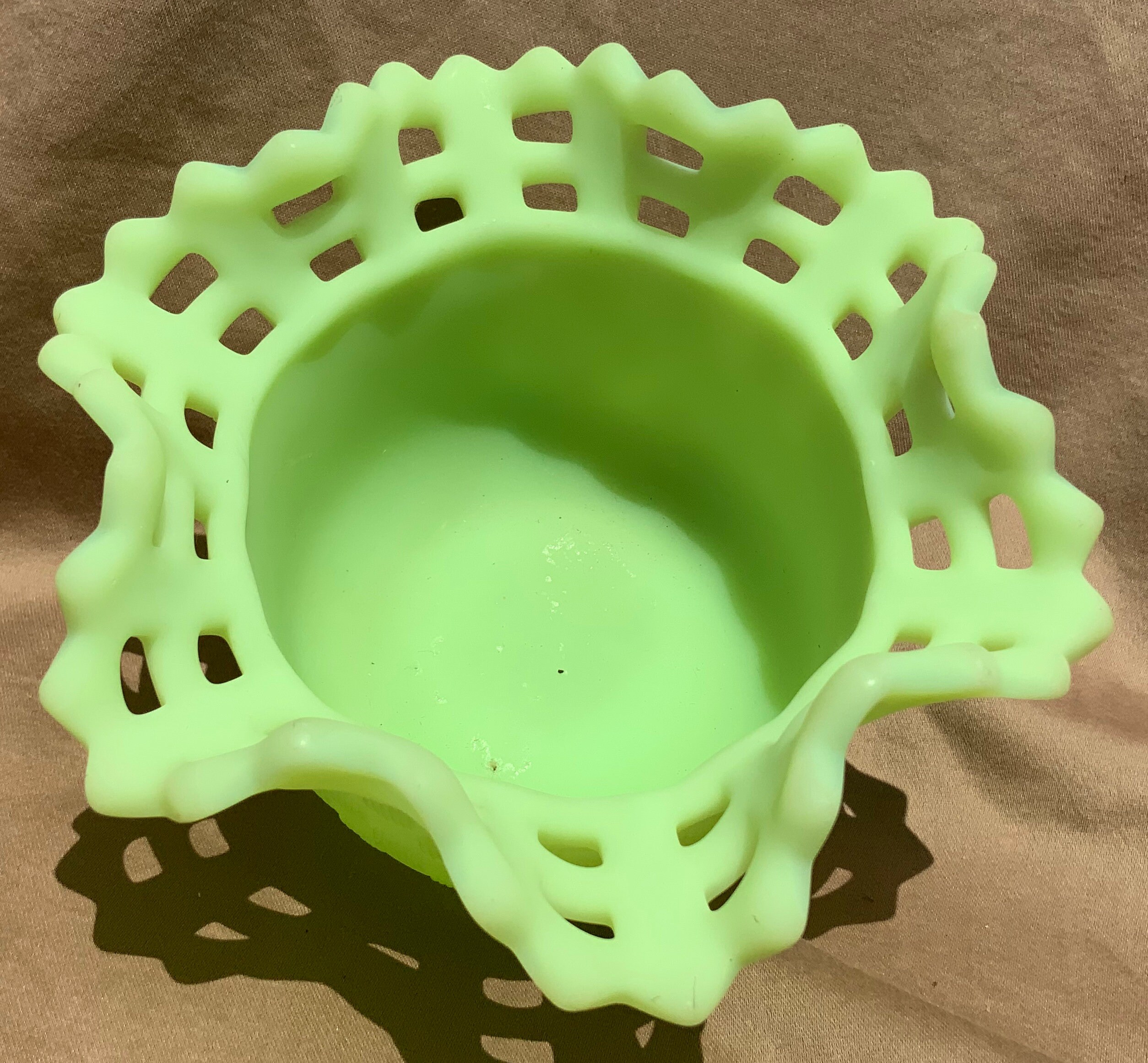 Fenton Vintage Satin Green Vaseline Basket Weave Candy Dish Etsy