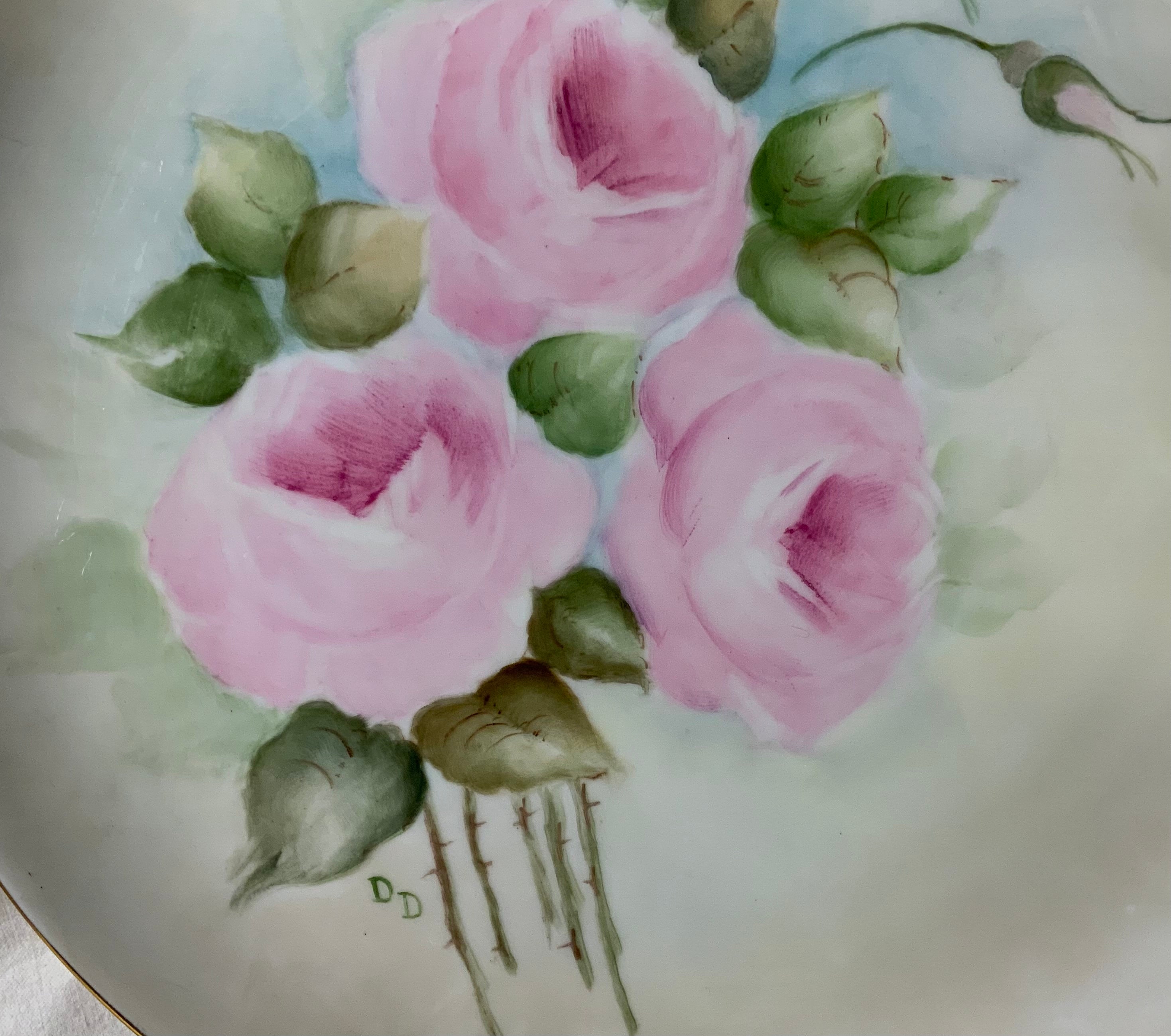 Vintage Pink Roses Porcelaine Hand Painted Artist Signed | Etsy