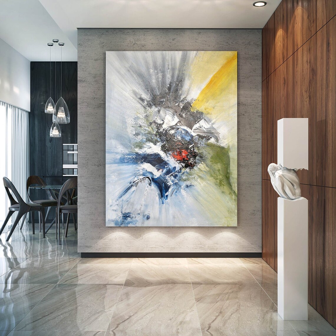 Green yellow abstract art green yellow canvas art large Etsy