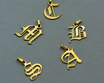 14K Solid Gold Old English Initial letter Pendants