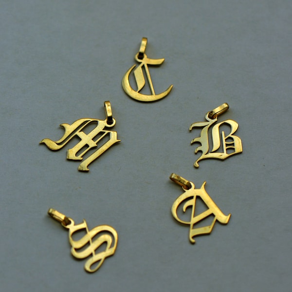 14K Solid Gold Old English Initial letter Pendants