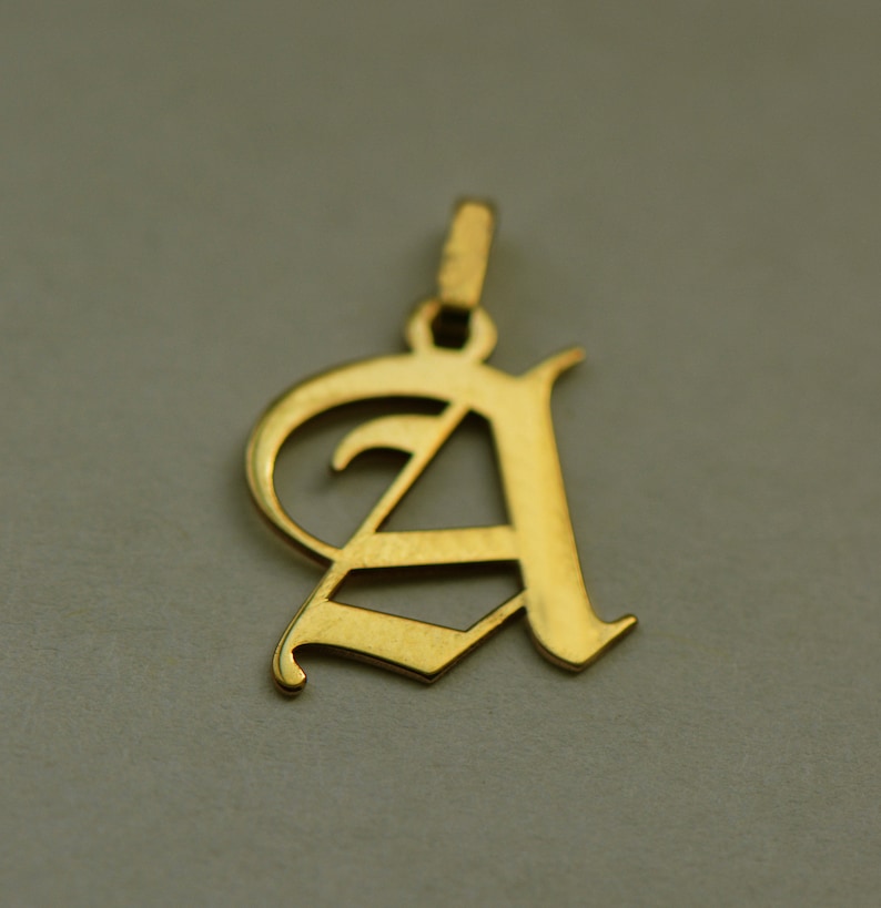 14K Solid Gold Old English Initial Letter Pendants Etsy