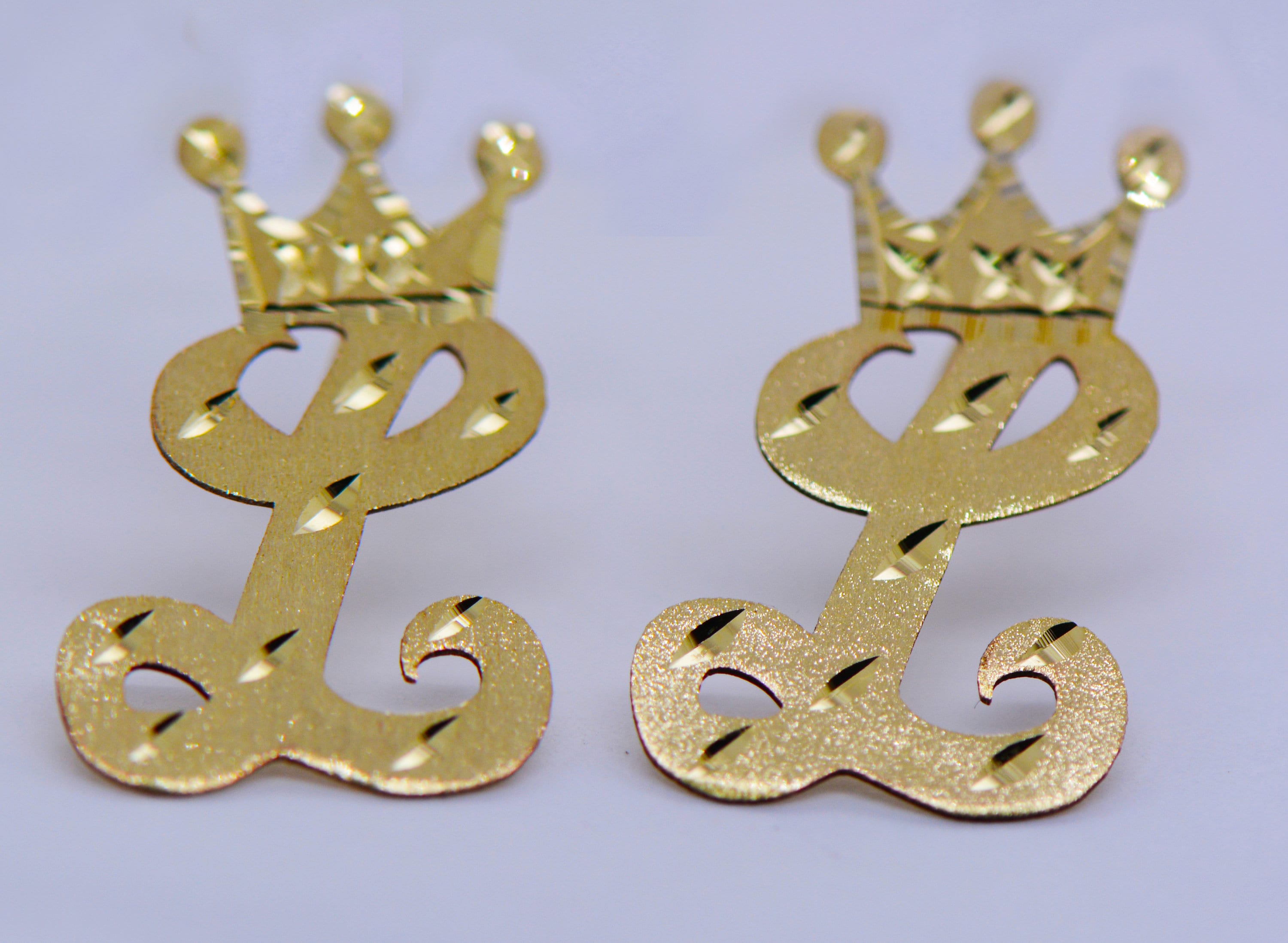10K Solid Yellow Gold Crown Initial Letter Stud Earrings A Z Any