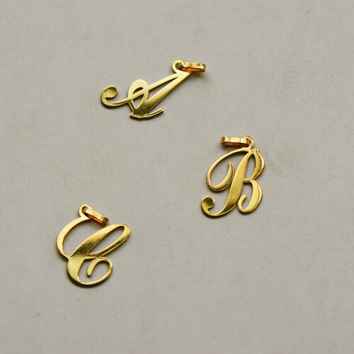 Solid 14K Yellow Gold Script Initial "A" Pendant - Handmade Cursive Letter Charm - View #8