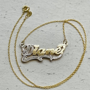 14K Two Tone Gold Personalized Double Plate Name Necklace