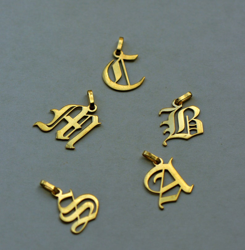 14K Solid Gold Old English Initial letter Pendants Etsy