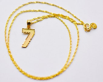 10K Solid Gold Number Pendant Necklace