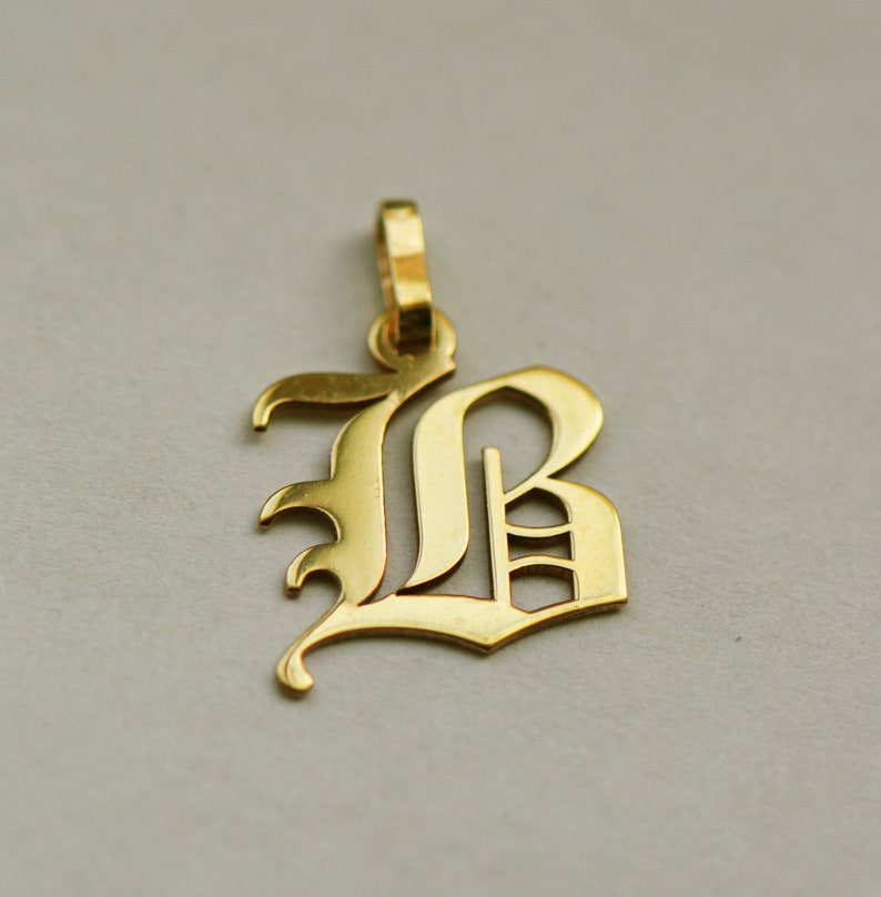 14K Solid Gold Old English Initial letter Pendants Etsy
