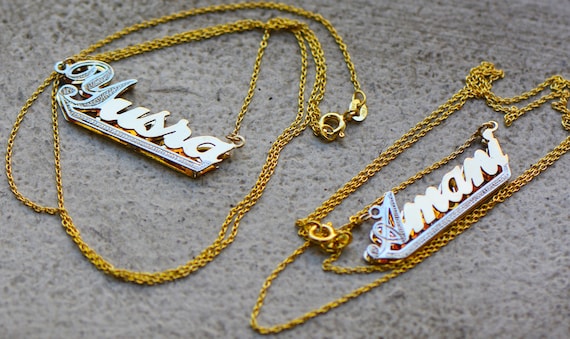 14 Two Tone Gold Personalized Double Plate Name Necklace Etsy