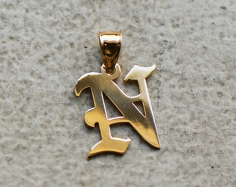 14K Solid English Towne Initial Font Pendant