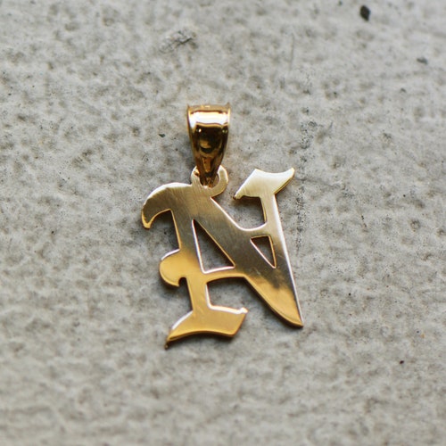 14K Solid English Towne Initial Font Pendant Etsy
