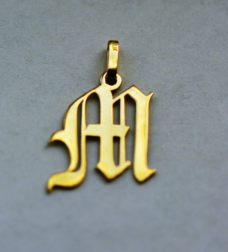 14K Solid Gold Old English Initial Letter Pendants Etsy