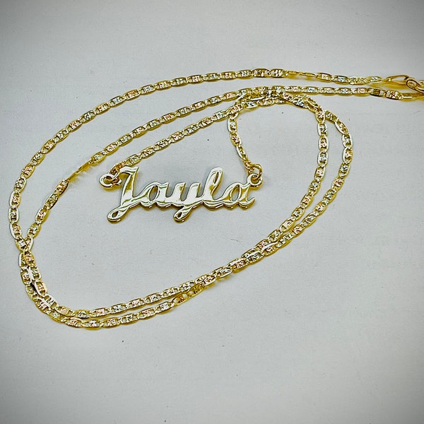 14K Solid Gold personalized Custom Name Necklace with Valentino Necklace (Script MT Font)