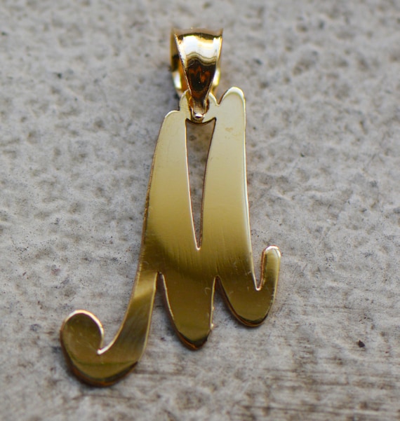 14K Solid Gold Commercial Script Cursive Initial Letter Pendants