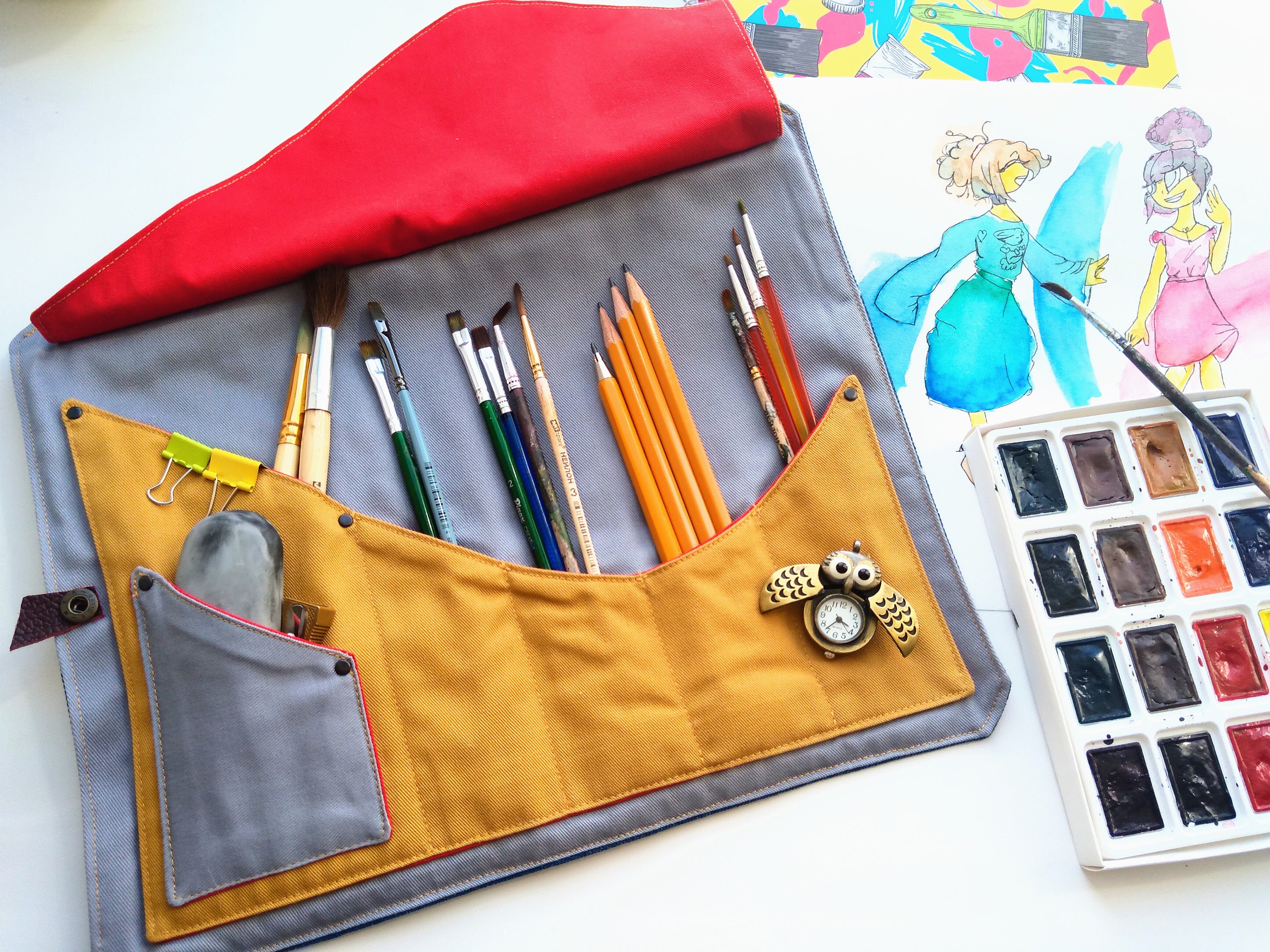 Paint brush roll case personalized colored pencil holder Etsy