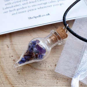 ANXIETY AID Spell Bottle Necklace | Amethyst, Lavender, Camomile  | Witch, Wiccan, Pagan, Spells, Magick, Happiness