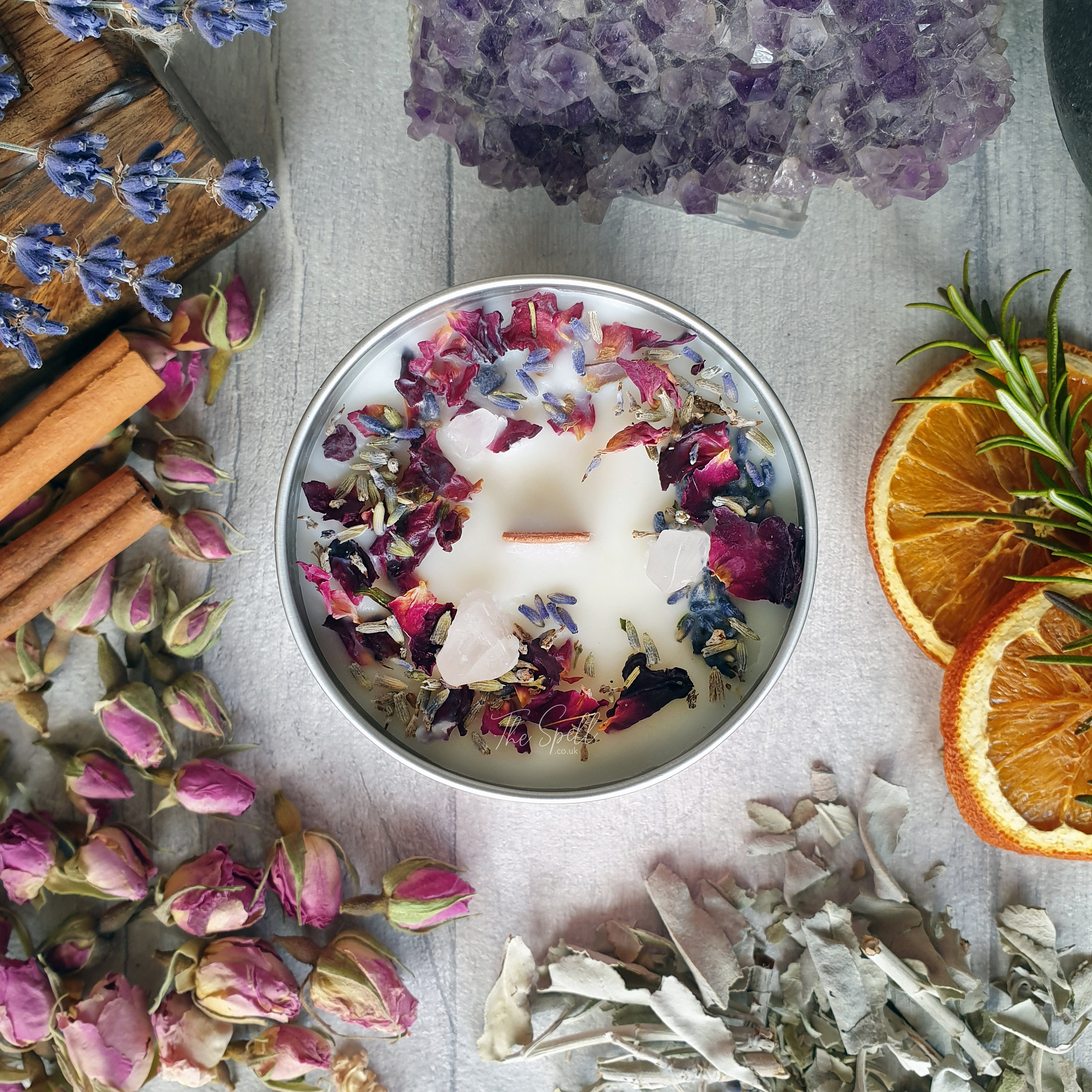 Love - YLANG YLANG | Spell Candle 100% Natural Vegan Eco Charm | Friendship | Lavender, Rose Petals, Rose Quartz Crystals