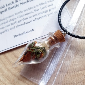 GOOD LUCK & PROSPERITY Spell Bottle Necklace | Citrine, Cinnamon, Bay Leaf, Thyme  | Witch, Wiccan, Pagan, Spells, Magick, Abundance