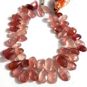 FINE QUALITY Cherry Quartz Gemstone Cherry Quartz Faceted briolette Shape Beads 5X9 mm to 6X10 mm Size Approx Beads 8 inch Strand SA No- 976