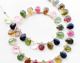Multi Tourmaline Briolette, 40 Pieces Multi Tourmaline Pear Shape Faceted Stone Beads Tourmaline Beads, Tourmaline teardrop AAA++ Quality