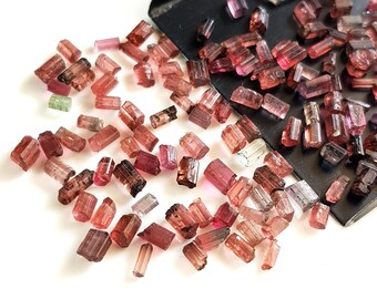 20 Pieces Natural Pink Tourmaline Loose Rough Gemstone | Pink Tourmaline Rough Stick For Jewelry Making | 2X4 mm to 3X6 mm  Size Approx