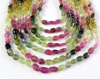 Natural Multi Tourmaline Gemstone Tourmaline Smooth Oval Shape Beads 4.X5 mm to 4X6 mm Size Approx. Beads 14.5 inch Strand SA No.- 2294