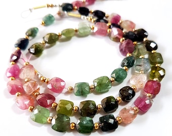 Natural Multi Tourmaline Beads Gemstone Multi Tourmaline Faceted Square Shape Beads 5X5 mm to 6X6 mm Size Approx 8.5 inch Strand SA No. 1566