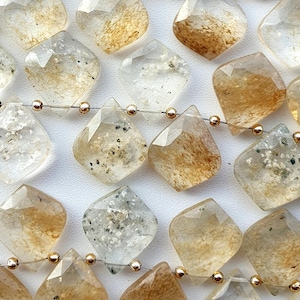 Perles fantaisie en forme de feuille de briolette en quartz rutilé doré naturel, pierres précieuses 15 x 18 mm, 10 pièces assorties, paire de pierres précieuses rutile pour bijoux