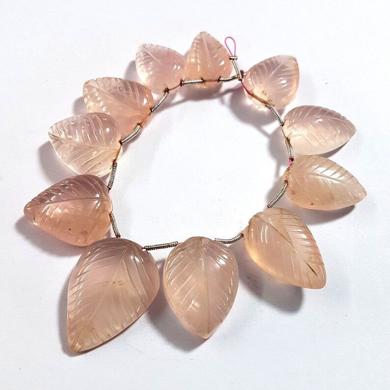 493 Natural Rose Quartz Leaf Carving Gemstone Rose Quartz Pear Shape Beads 13X18 mm to 20X29 mm Size Approx Beads 6 inch Strand SA No.