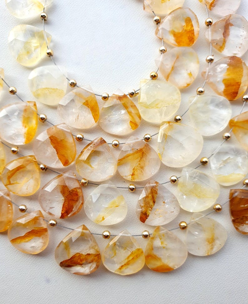 Golden Rutilated Heart Beads Rutile Faceted Heart Shape Briolette Gemstone Bio Color Rutile Beaded Necklace AAA Rutile Jewelry 10 Pieces image 5