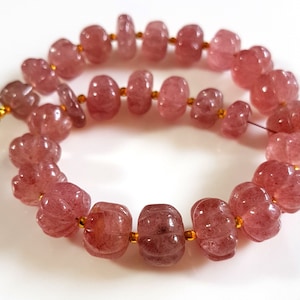 Natural Cherry Quartz Gemstone Cherry Quartz Smooth Carving Rondelles Shape Beads 8 mm to 11 mm Size Approx Beads 9 inch Strand SA No.- 1911