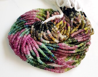 Natural Multi Tourmaline Beads Gemstone | Tourmaline Rondelles Shape Beads For Jewelry Making | 3 mm Size Approx. 14  inch Strand Necklace