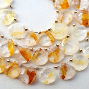 Golden Rutilated Heart Beads Rutile Faceted Heart Shape Briolette Gemstone Bio Color Rutile Beaded Necklace AAA Rutile Jewelry 10 Pieces image 4