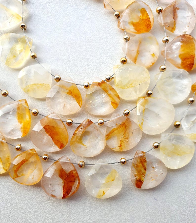 Golden Rutilated Heart Beads Rutile Faceted Heart Shape Briolette Gemstone Bio Color Rutile Beaded Necklace AAA Rutile Jewelry 10 Pieces image 4