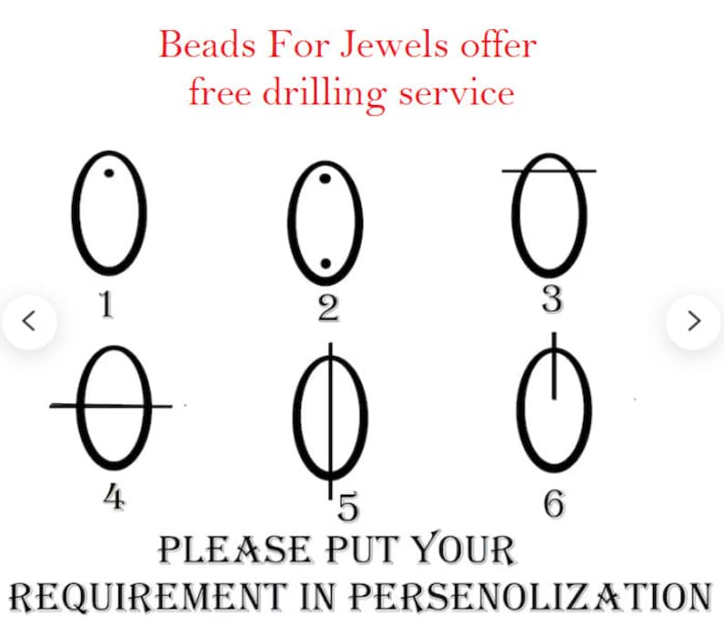 May include: Diagram showing six different ways to drill holes in beads for jewelry making. The diagram shows a bead with a single hole at the top, a bead with two holes at the top, a bead with a horizontal hole across the center, a bead with a vertical hole through the center, a bead with a horizontal hole across the center and a vertical hole through the center, and a bead with a vertical hole through the center.