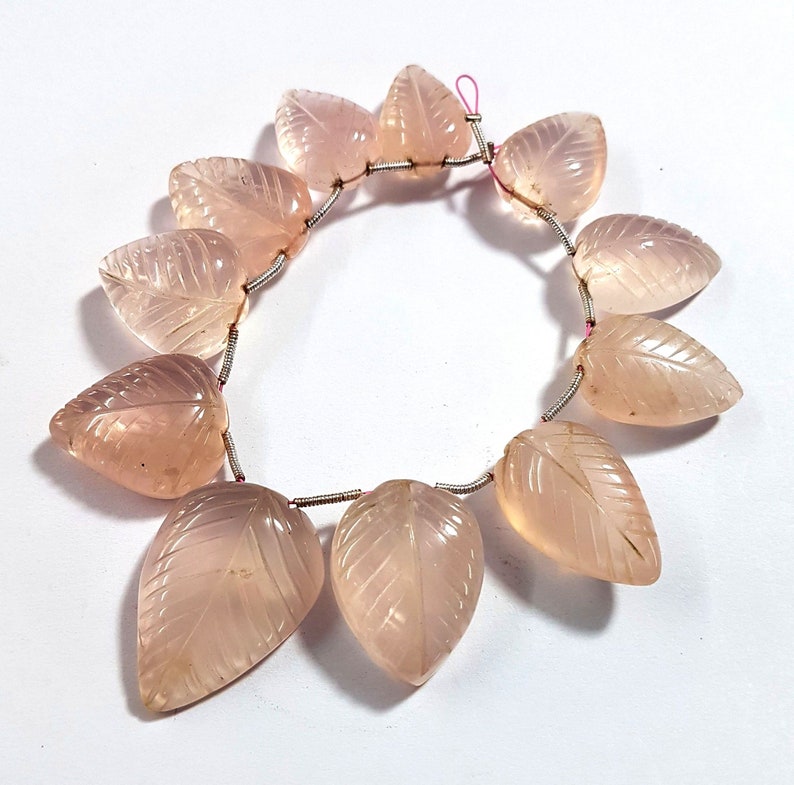493 Natural Rose Quartz Leaf Carving Gemstone Rose Quartz Pear Shape Beads 13X18 mm to 20X29 mm Size Approx Beads 6 inch Strand SA No.