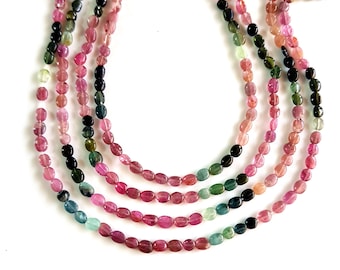 Natural Multi Tourmaline Gemstone Tourmaline Smooth Oval Shape Beads 3X4 mm to 3.5X4 mm Size Approx. Beads 14.5 inch Strand SA No.- 1714