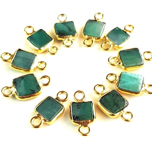 5 Pieces Emerald Gemstone Connector | Emerald Single Loop Connector | Gold Plated | Square Shape | 4 - 5 mm Size Approx.