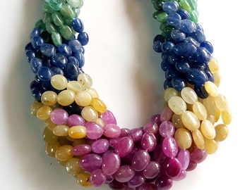 Natural Multi Sapphire Gemstone | Sapphire Smooth Oval Shape Beads For Jewelry Making | 3X5 mm to 5X7 mm Size Approx. 16 inch Strand