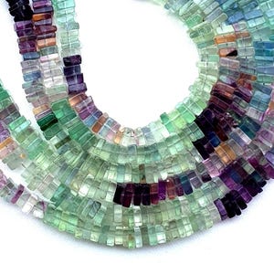 Perline di forma quadrata Heishi in fluorite, perline semplici Heishi in fluorite, creazione di gioielli con perline Heishi in luorite, collana con fili di perline di pietre preziose