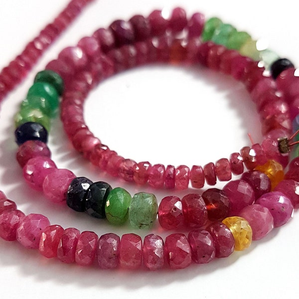 FINE QUALITY beads necklace Multi sapphire Faceted Roundels Shape Beads 1X3 mm to 4X6 mm Size Approx Beads 15.5 inch Strand SA No.- 1326
