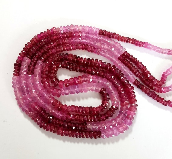 Natural Shaded Ruby Beads Gemstone Shaded Ruby Faceted Rondelles Shape Beads 2 mm to 4 mm Size Approx Beads 18 inch Strand SA No.- 470