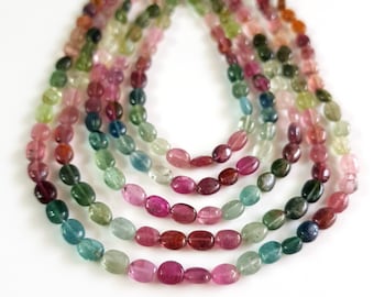 Natural Multi Tourmaline Gemstone Tourmaline Smooth Oval Shape Beads 4.5X6 mm to 4.5X7 mm Size Approx. Beads 14 inch Strand SA No.- 2293