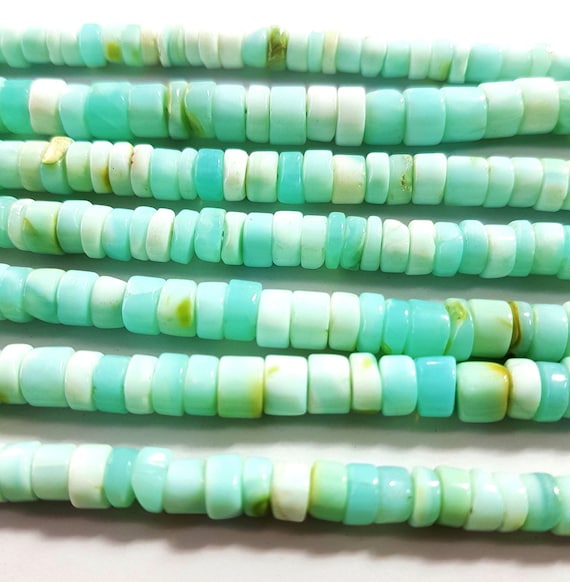 Natural Blue Peruvian Opal Beads Gemstone Blue Opal Smooth Tire Shape Beads 7-8mm Peruvian Opal Tyre Blue Opal Strand Opal Beaded Necklace