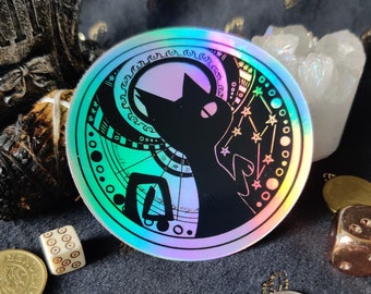 Holographic Black Cat 'Magic Lock' Witchy Sticker