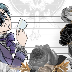 Set de papelería gótica de Ciel Phantomhive, Black Butler, Kuroshitsuji, Black Floral Demon, para imprimir para escribir cartas y amigos por correspondencia