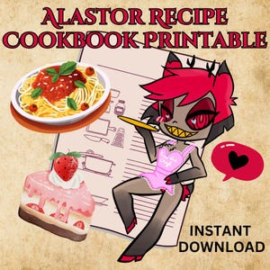 Tarjeta con receta del libro de cocina de Alastor para Hazbin Hotel, imprimible (¡Descarga instantánea!)