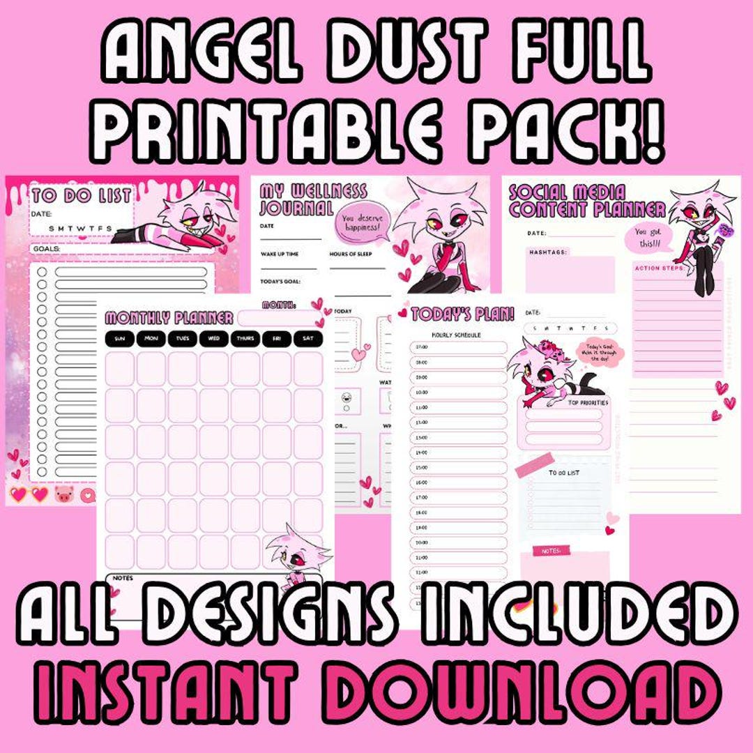 Angel Dust Full Hazbin Hotel Printable Set: Self-care Journal, Planners ...
